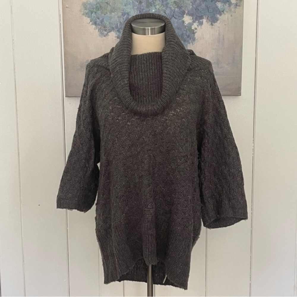 $10 SALE Knit Sweater Cowl Neck 3/4 Sleeve Winter Holiday Med-Dark Gray SzM